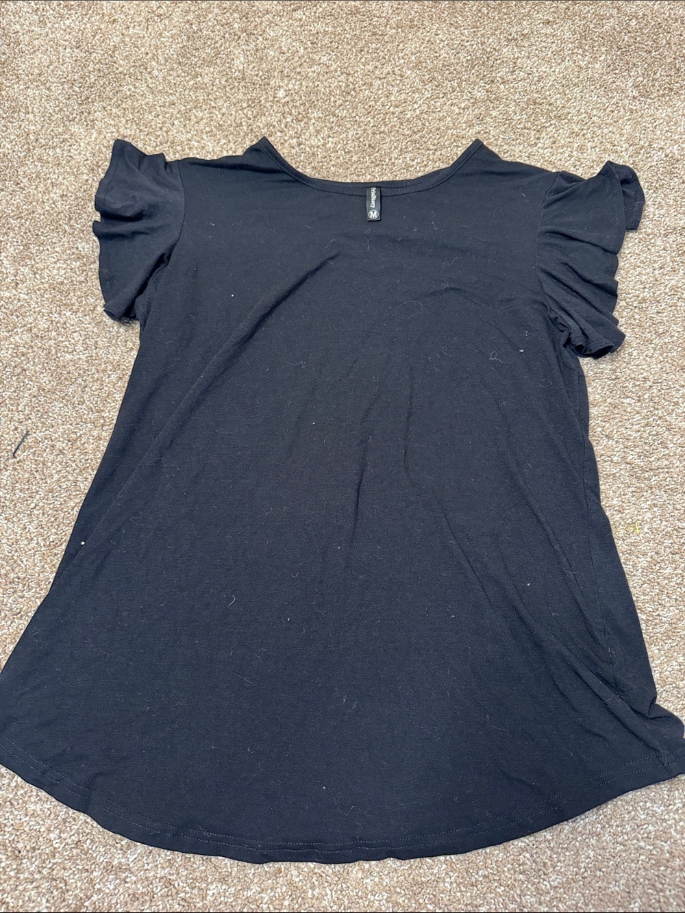 Prinstory Black Ruffle Sleeve Women’s Top SZ M staple piece wardrobe essential
